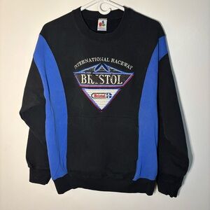 Vintage NASCAR Black and Blue Crewneck Sweater with Triangular Logo